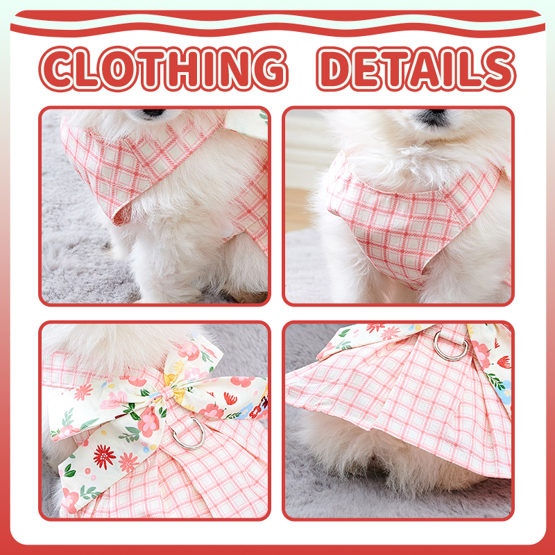 Summer Dog Harness Dresses with Leash Set Pet Dogs Clothes Bow Tie Bust Back Dress Puppy Clothing Cute Fashion Outfit Pet Item