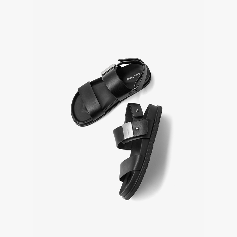 BEAUTODAY Leisure Sandals Women Solid Color Open Toe Roman Outdoors Shoes Metal Buckle Summer Beach Ladies Flats Handmade 34607