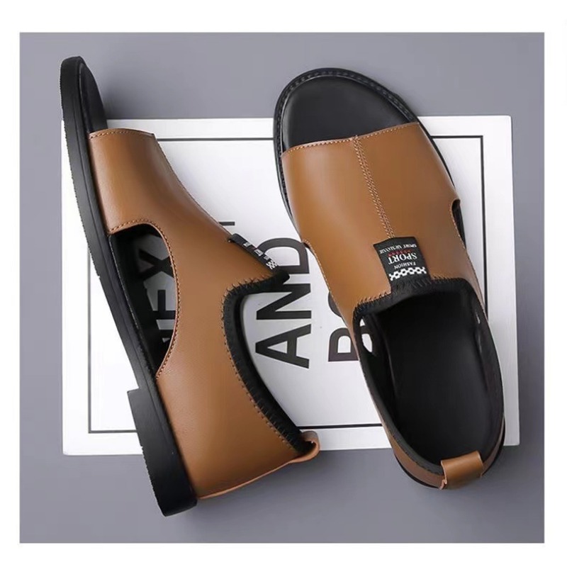 Designer New Leather Platform Outdoor Beach Men's Sandals Summer Fashion Soft Bottom Hollow Light Casual Beach Shoes for Men