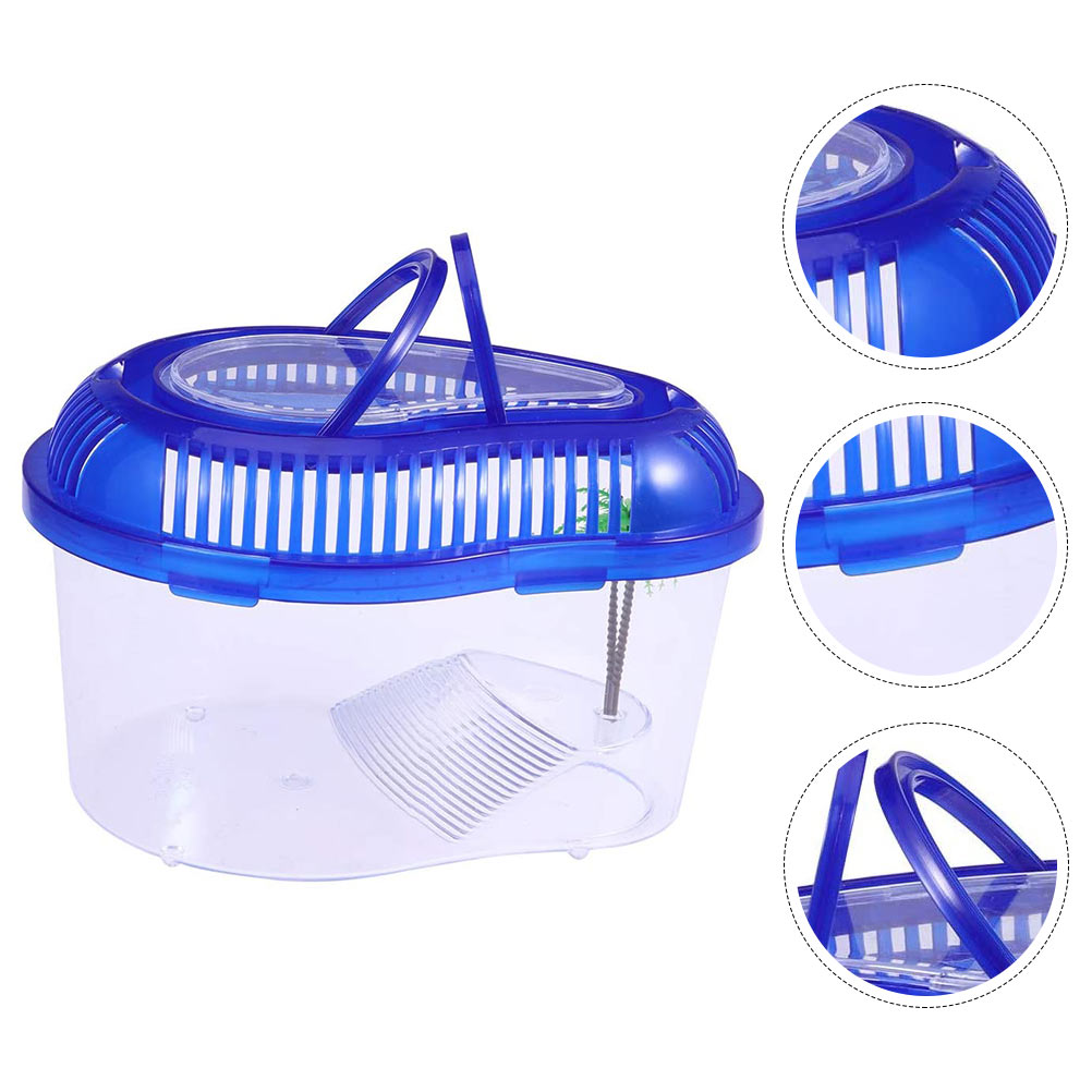 1PC Plastic Turtle Live Breeding Box Container Turtle Drying Platform Tank with Handle Cover - Size S