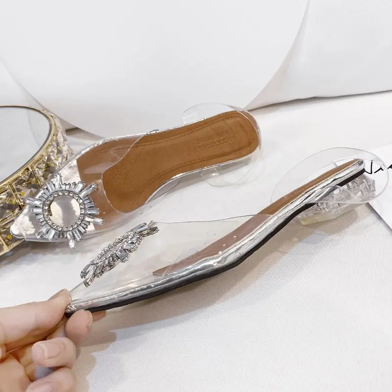 2024 Spring and Autumn Fashion New Sexy Banquet Transparent Comfortable Crystal Women's High Heels Zapatos Mujer