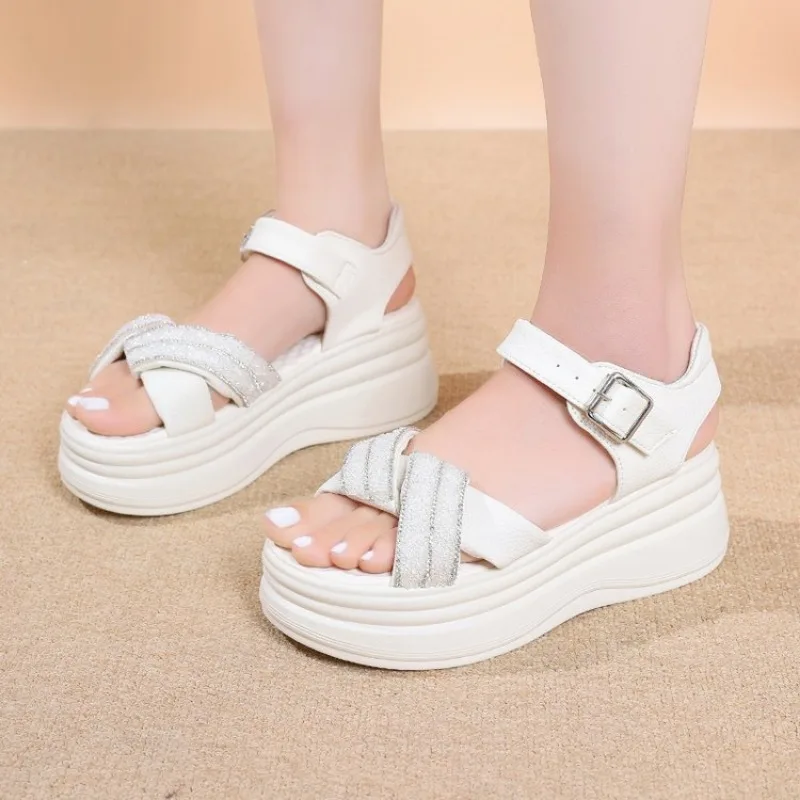 2025 new New Fashion Summer Platform Cross-toe Comfortable Muffin Casual Women's Shoes Sandals Heels Women 3076