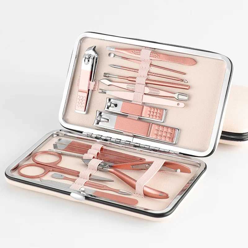 7/12/16/18 Pcs Spring Pink New Stainless Steel Nail Clippers Set Grooming Tool Set With Portable Case Manicure Art ToolXJ250116