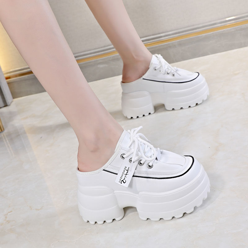 Fujin 10cm Genuine Leather Women Chunky Sneakers Comfortable Hidden Heels Hollow Platform Wedge Breathable Slippers Summer Shoes