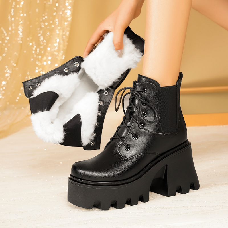 AIYUQI Women's Winter Boots High Heel 2024 New Platform Women's Ankle Boots Fashion Natural Wool Warm Women's Booties
