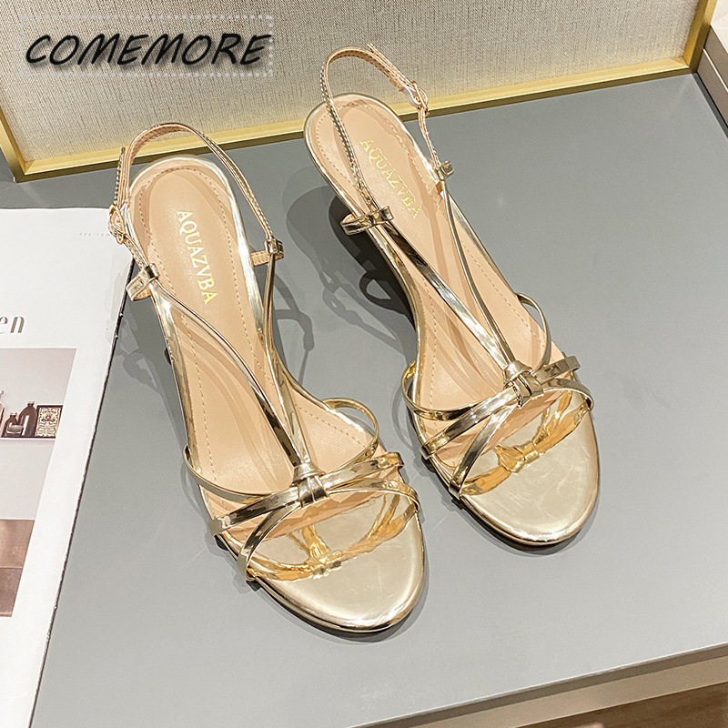 Silver Gladiator Sandals Roman Sandals Summer Office High Heels Women Buckle Strap Pumps Casual Women Shoes Luxury Designer 2024
