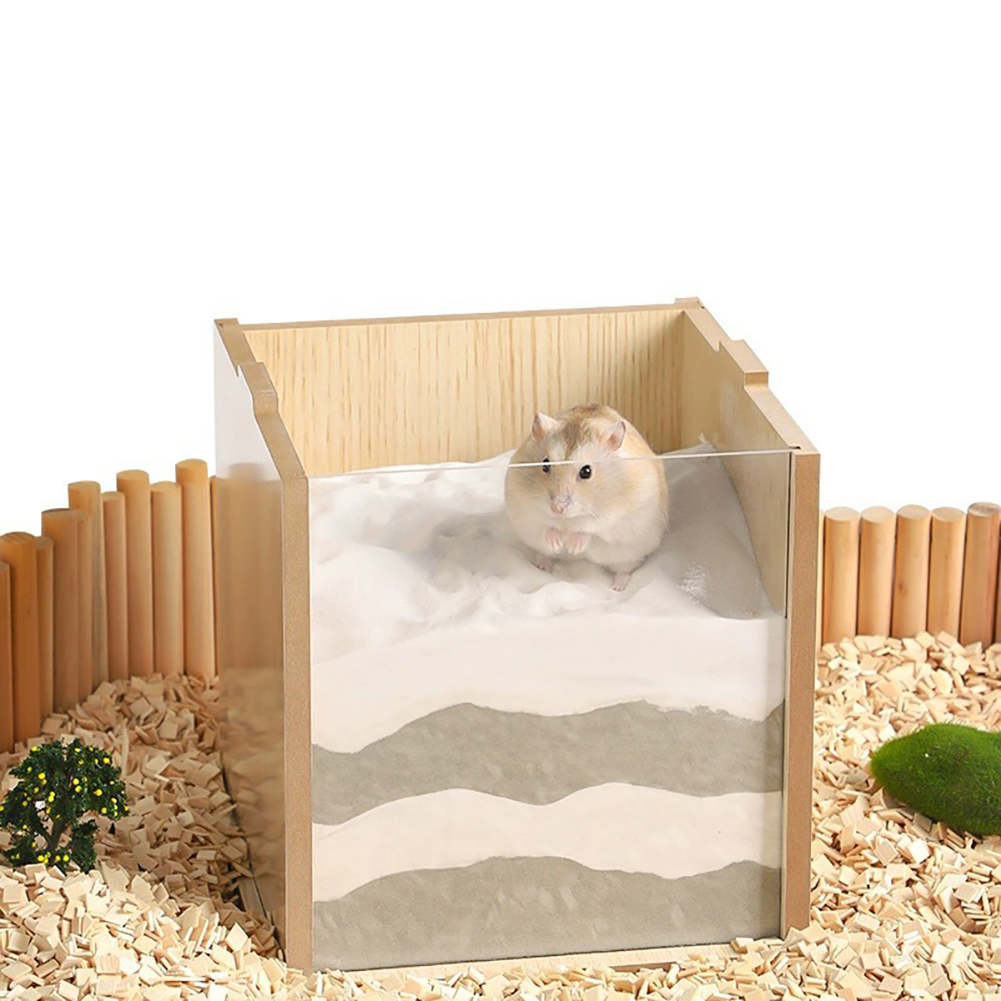 Hamster Sand Bath Box Wooden Shower House Chinchilla Digging Sand Bathtub For Gerbils Small Animals