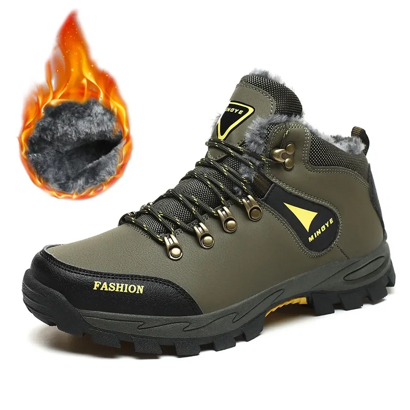 New Men Boots 2024 Fashionable Outdoor Mountaineering Shoes with Velvet Warm Snow Work Boots Leisure Sports Travel Luxury