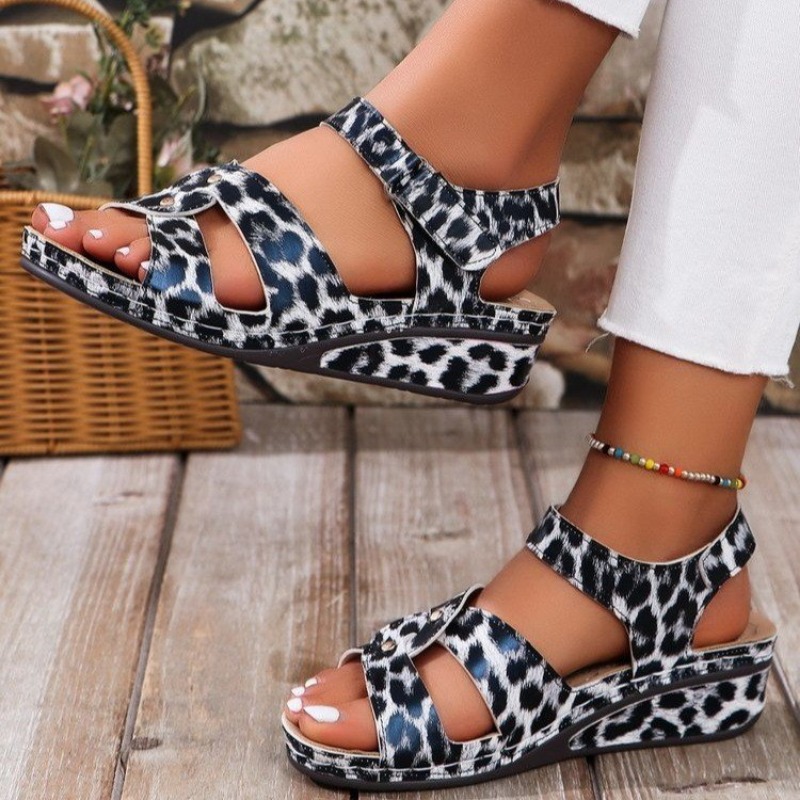 2025 NEW Leopard Fashion Wedges Sandals for Women Summer Lightweight Casual Beach Shoes Woman Roman Style Platform Sandles Plus Size a Platm