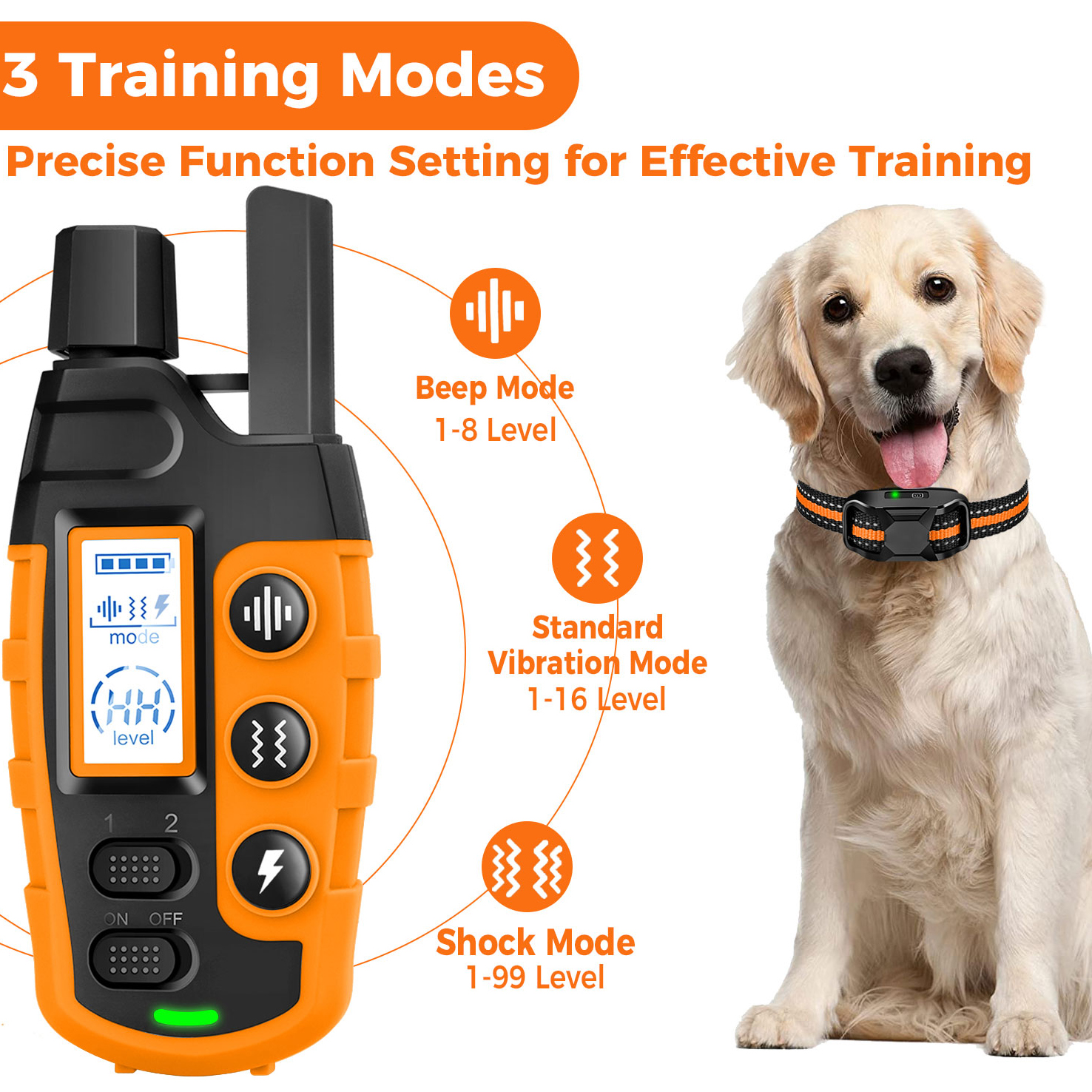 3300Ft Electric Dog Training Collar Remote Control Waterproof Pet BehaviorFor 5-120lbs Puppy With Shock Vibration Beep