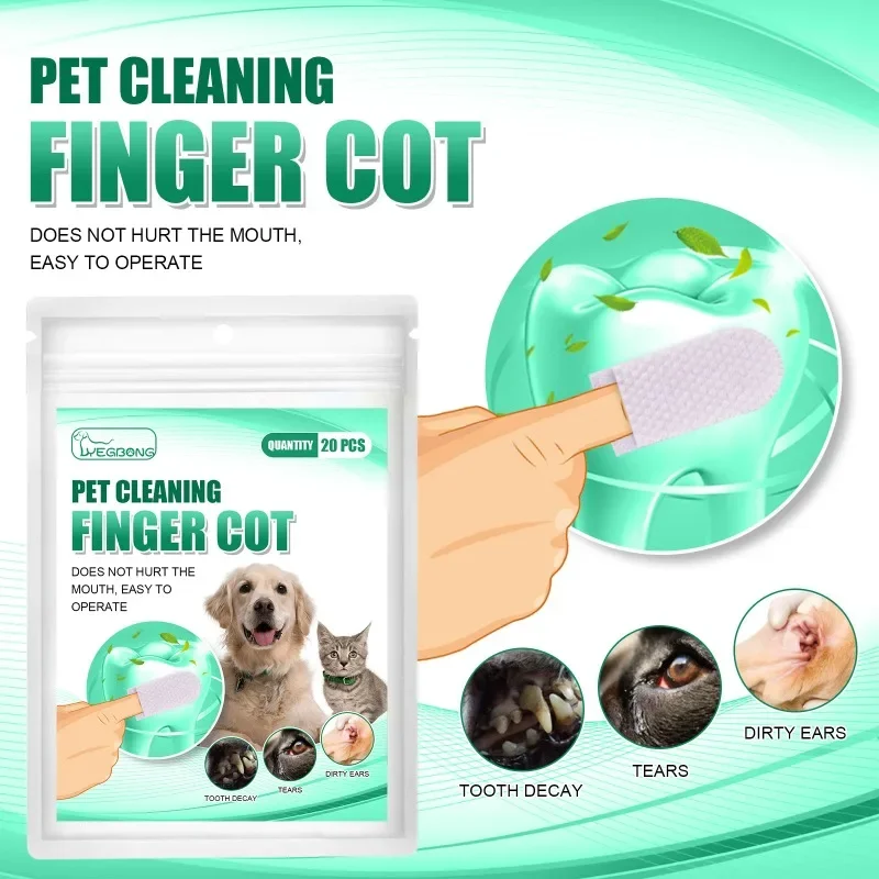 20-Piece Dog Toothbrush Easy Teeth Cleaning for Pet Dental Care Perfect for Dogs and Cats Non-Woven Fabric Wet Wipes