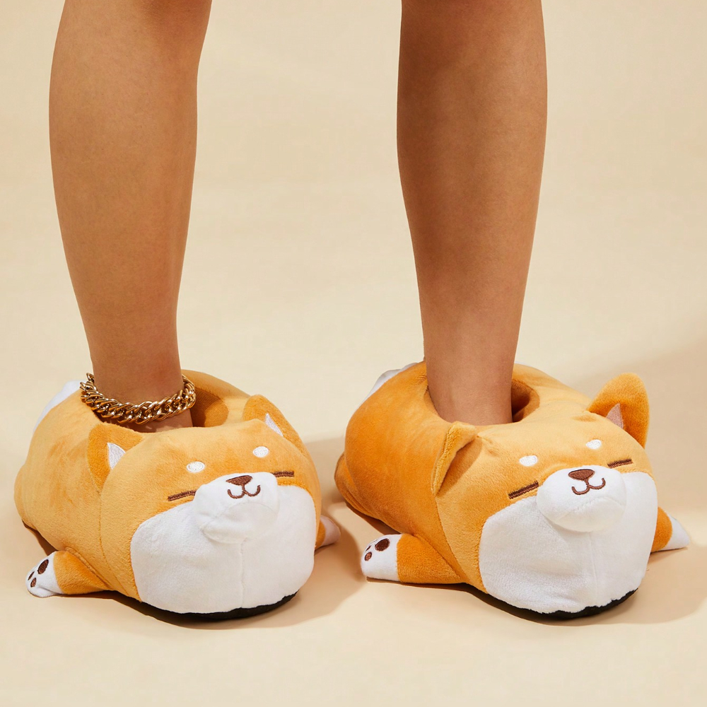 Cute Corgi Shaped Winter New Women Slipper Soft Heel Platform Fur Warm Indoor Comfortable Home Fluffy Home Slippers Shoes 715