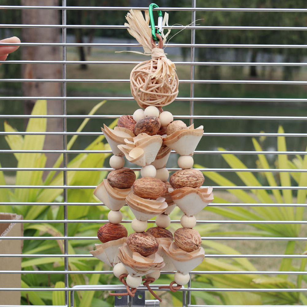 Bird Parrot Chewing Toy Rattan Balls Wooden Beads Parrot Tearing Toys Bird Cage Toy For Finch Budgie Parakeets Cockatiels