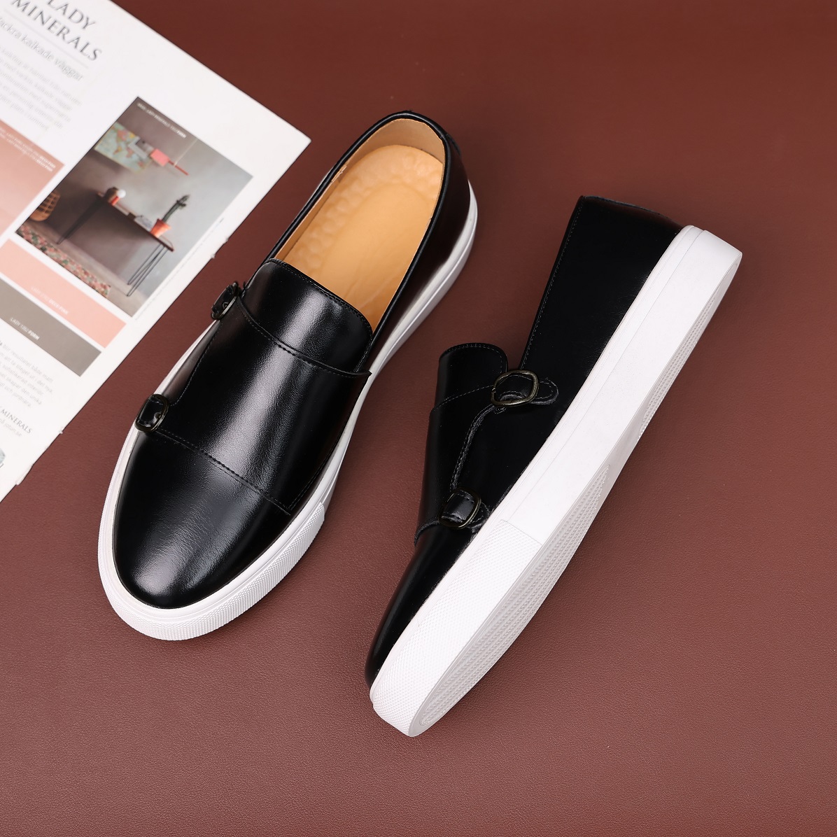 Men's Casual Fashion Leather Shoes Men Classic British Style Monk Loafers Mens Slip-on Outdoor Flats Driving Shoe