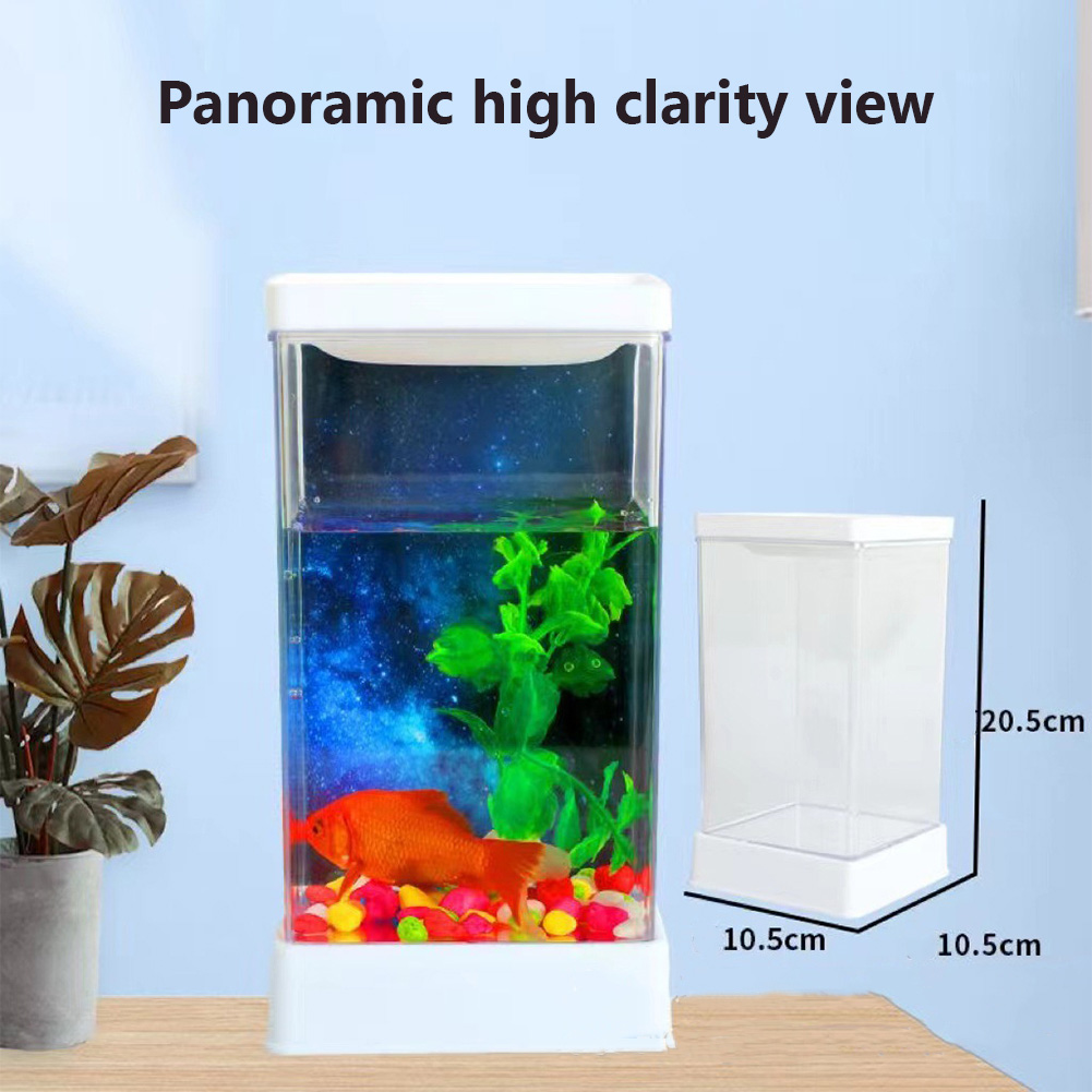 Mini Aquarium Desktop Transparent Breeding Fish Tank With Colorful Light Dimmable Light Betta Fish Tank Plastic Small Aquarium