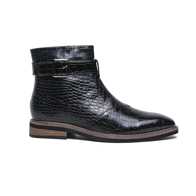 Crocodile Dress Pattern Pointed Toes Casual Leather Men Fashion High Top Boots Party Mes Shoes 079e