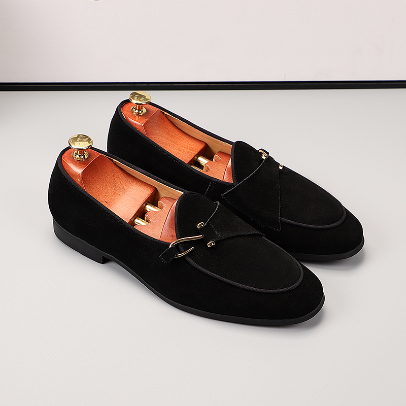 Fashion Men's Casual Shoes Cow Suede Genuine Leather Men British Style Buckle Monk Loafers Mens Slip-on Outdoor Driving Flats dh1102140750