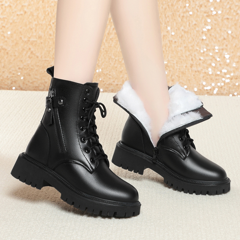 AIYUQI Winter Boots Women Natural Wool 2024 New Genuine Leather Anti Slip Women Biker Boots Large Size Warm Women Ankle Boots