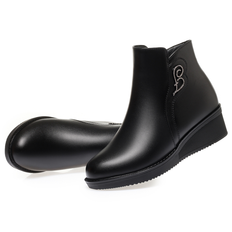AIYUQI Women Snow Boots Wedge 2024 New Large Size Genuine Leather Mom Winter Boots Wool Mid Heel Casual Ladies Short Boots