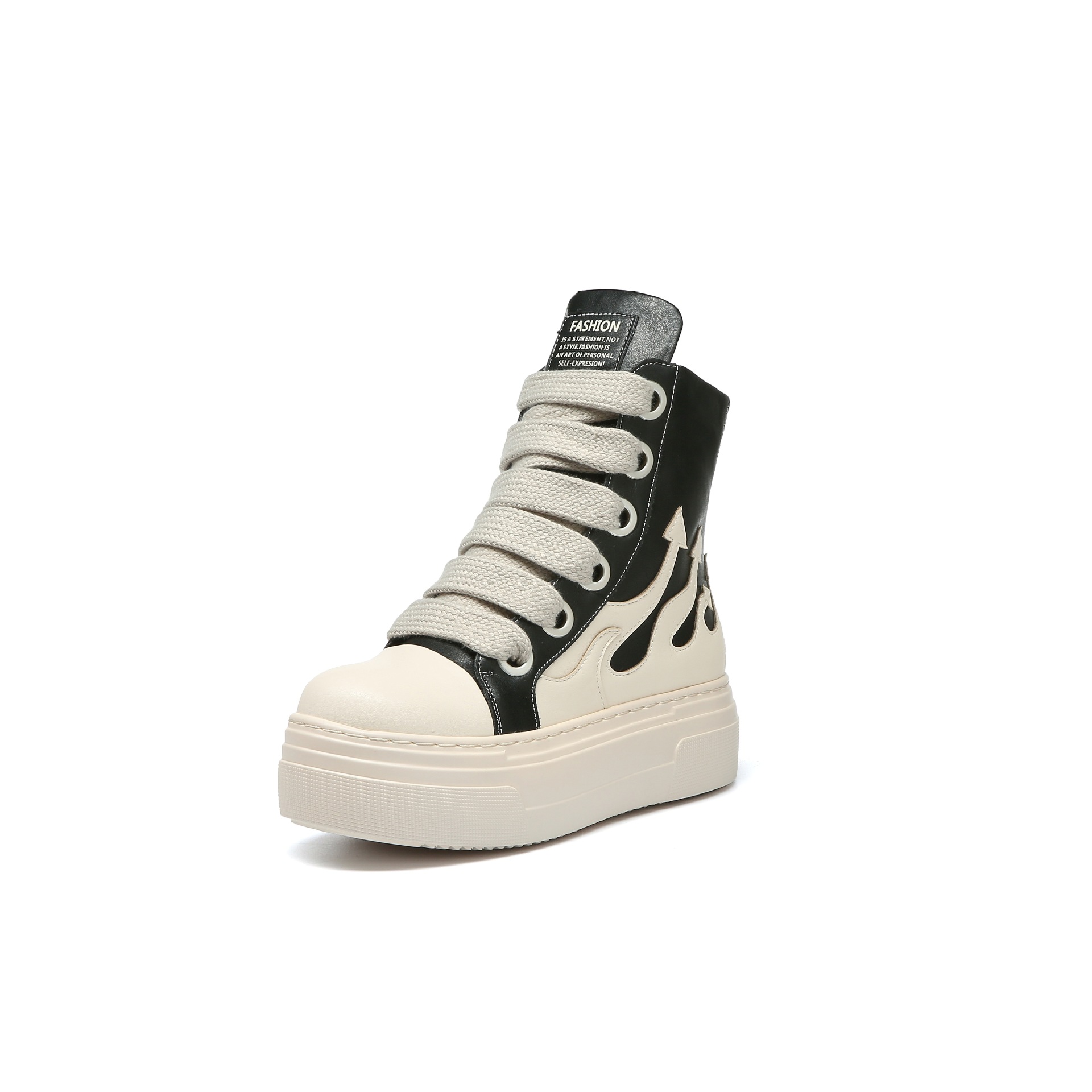 Women's Casual Unisex Sports High-top Thick Laces Lace-up Flat Sneakers Large Size with Coarse Sole Ankle Fashion Shoes 348c