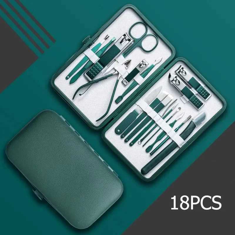 Stainless Steel Nail Clipper Set Grooming Tool Set With Portable Case Manicure Art Tool Pedicure Scissor Green Nails CutXJ250116