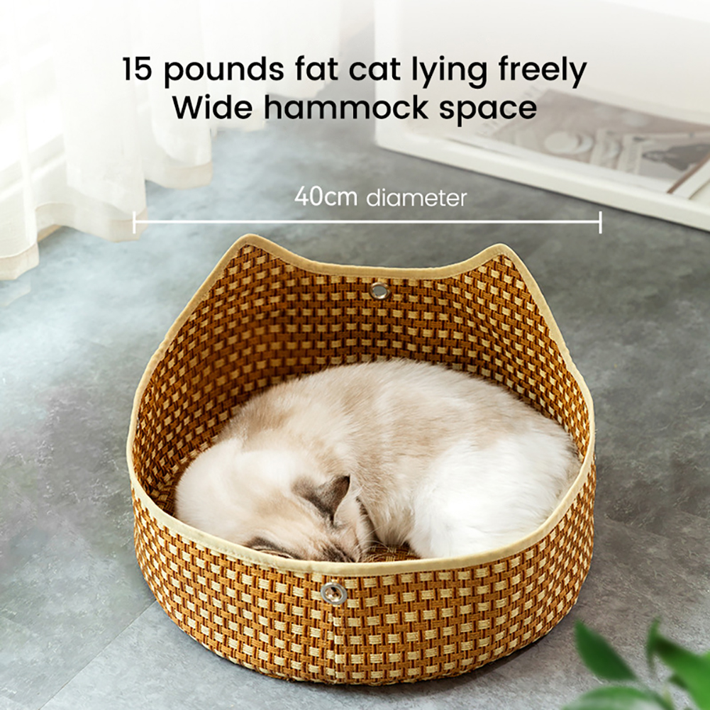 Cat Bed Cat Hammock Bed Hanging Cat Bed Grass Woven Cat Bed, Adjustable Hanging Cat Nest Sleeping Bed With Hook and Ropes