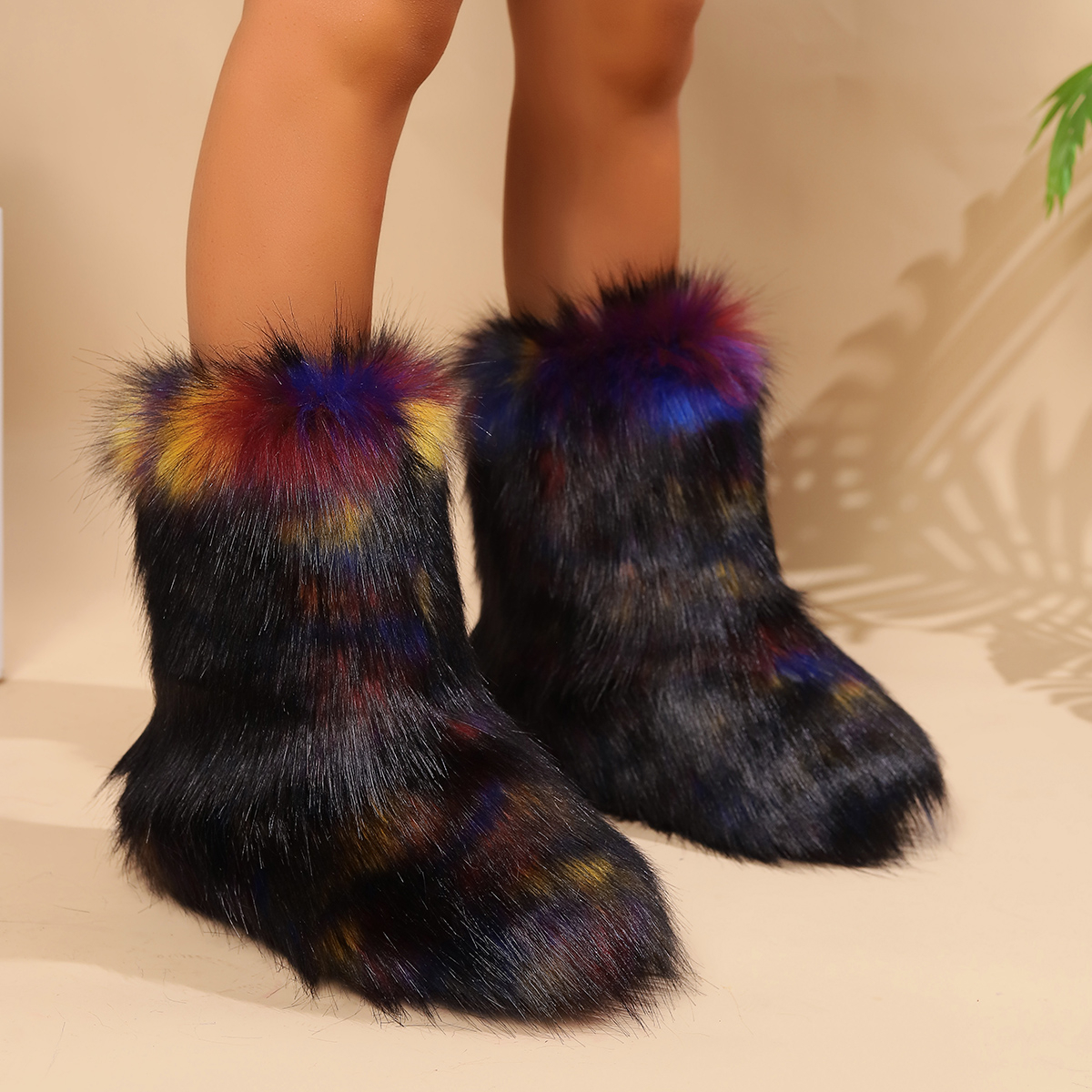 Winter Women's Snow Outdoor Furry Faux Fox Fur New Fashion Boots WomanPlush Warm Platform Shoes Bottes b365