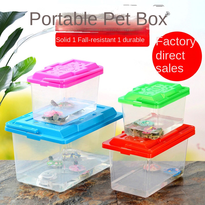 Small and Medium Portable Plastic Fish Tank Turtle Jar Transparent Pet Box Crawler Feeding Box Transport Box