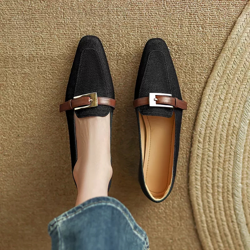 Designer Loafers Square Toe Fashion Shallow Slip on Cowboy Women Soft Sole Low Heel Ladies Casual Shoes