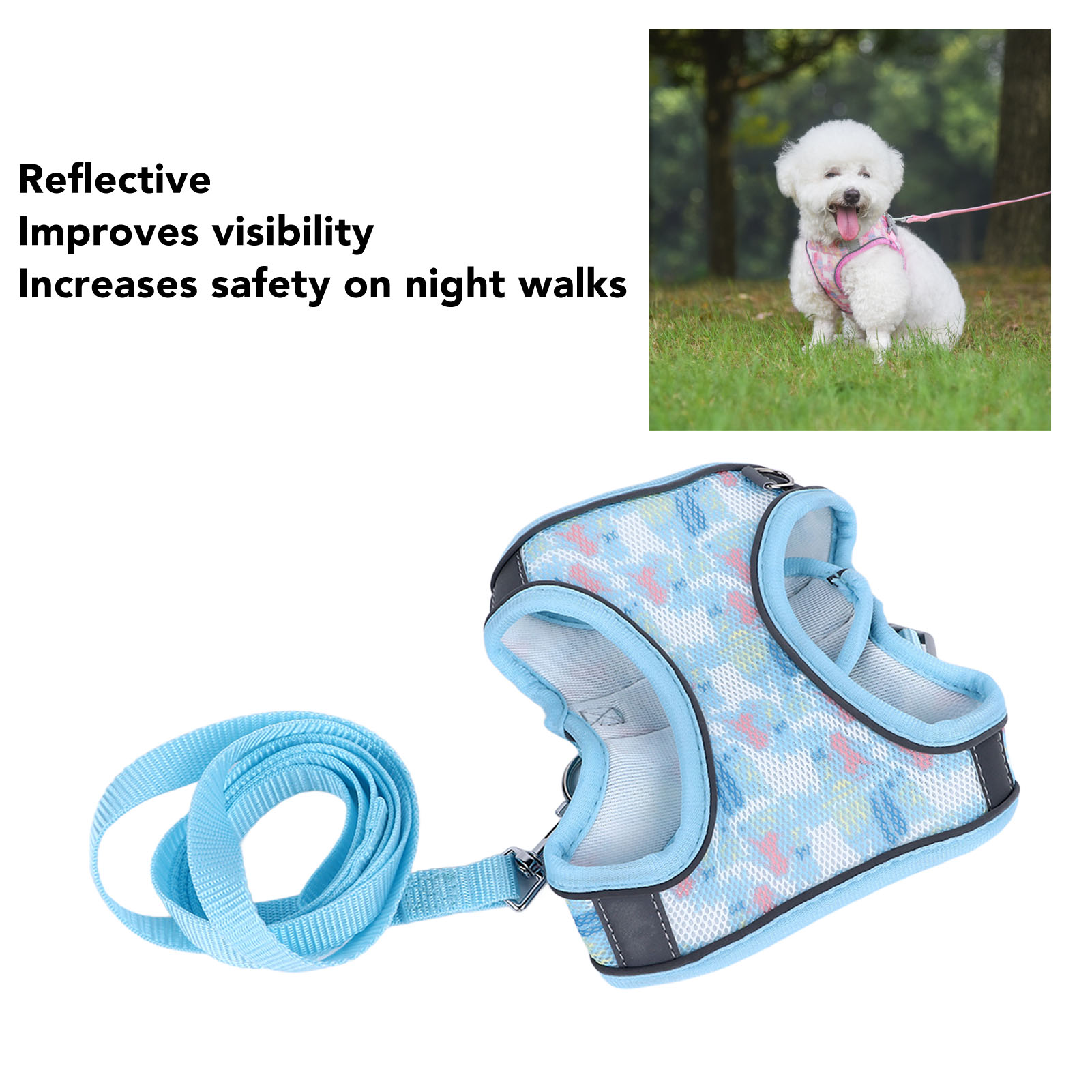 Pet Harness Leash Breathable Adjustable Reflective Dog Walking Vest Leash For Small Medium Cats
