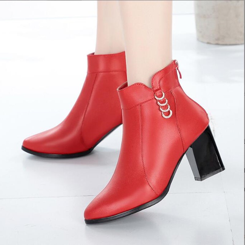Women AIYUQI Ankle 2024 New GenuineLeather Women's Fashion Boots red Pointed Rhie High-heeled Winter Wedding Boot 1beb 's