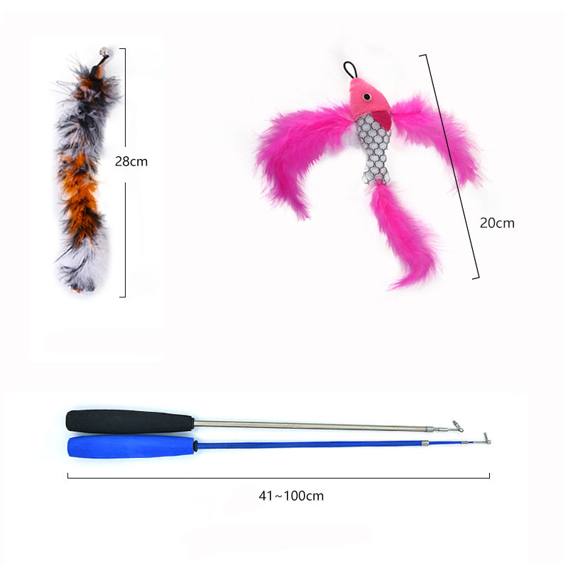 Funny Cat Toy Set Interactive Cat Teasing Stick Feather Replacement Head Adjustable Three Section Fishing Rod Pet Supplies