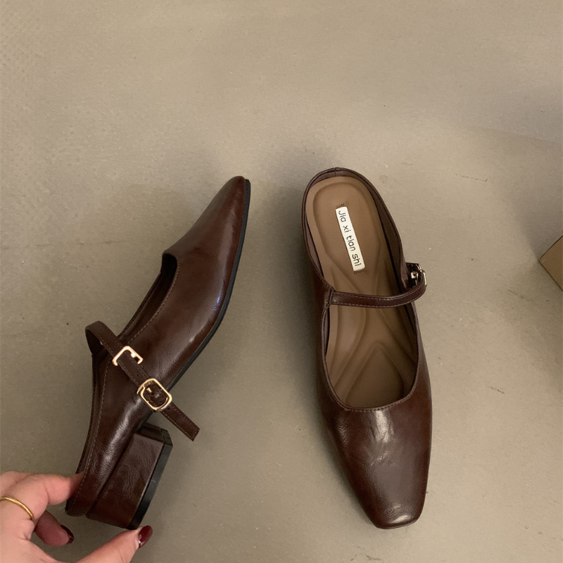 Design Sier Women Mary Jane Half New Slippers Pointed Toe Sandals 2024 New Flip ps Summer Casual Dress Mules Flats Shoes Slides f05f