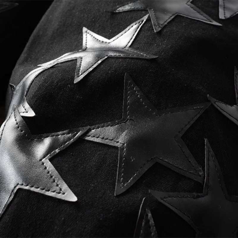 Men's Jeans Mens leather star patch jeans black stretch denim pencil pants ultra-thin patch work clothes J240830