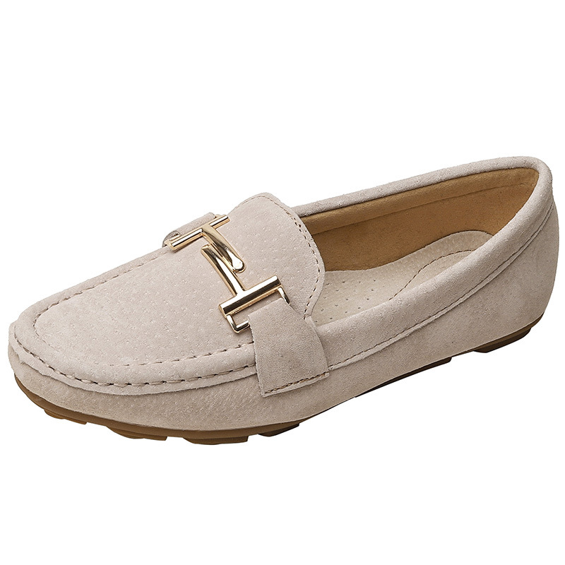 Genuine Leather Women moccasins brand metal buckle flat shoes round toe comfy slip on loafers pregnant shoes woman cowhide flats