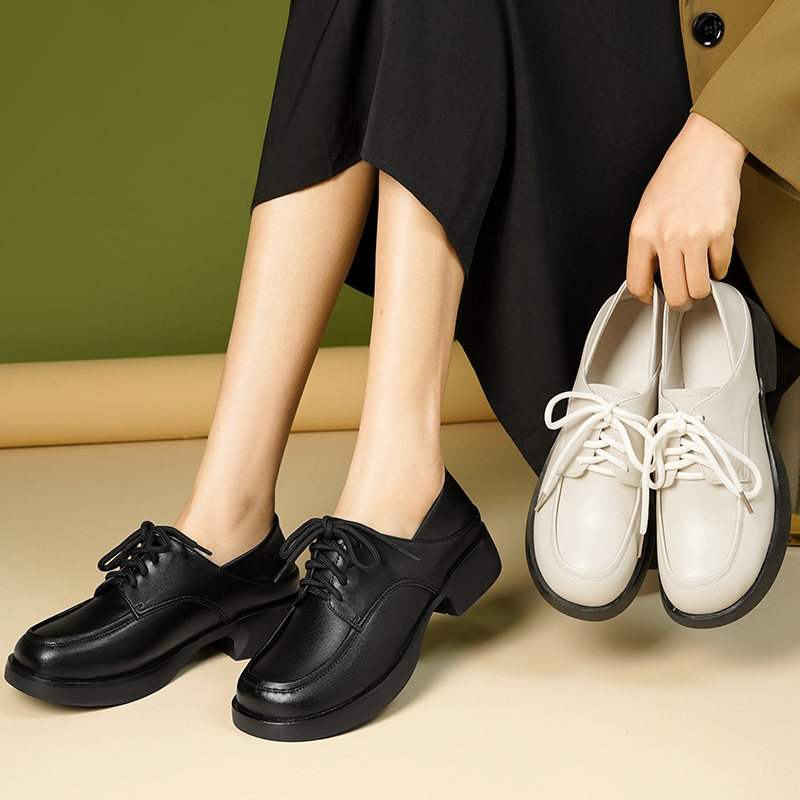 Loafers AIYUQI 2024 New Spring New Genuine Leather Lace-Up British-Style Round Toe Women Quality Shoes Bbec