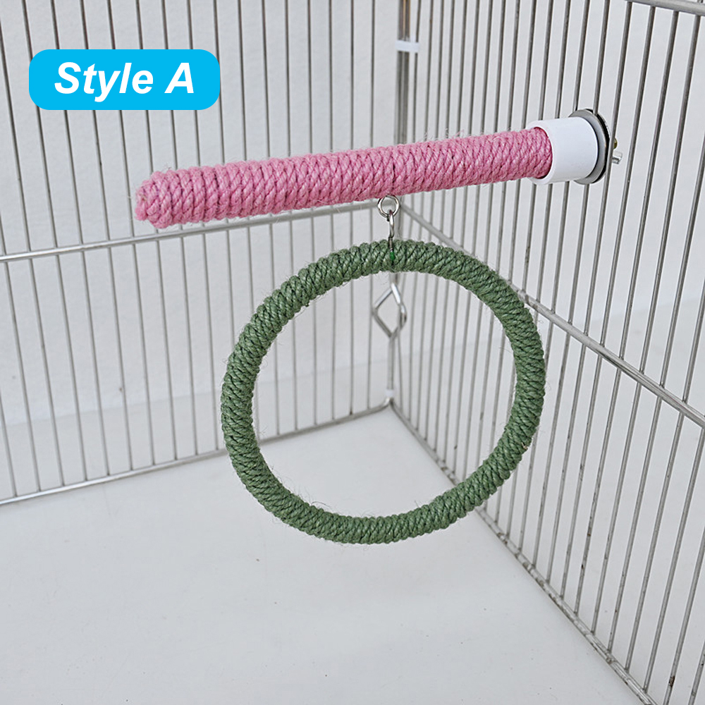 Linen Rope Pet Bird Parrot Stand Toy Chewing Bite Toy Parrot Perch Hanging Cage Swing Rope Ring Stand Climb Toy Bird Supplies
