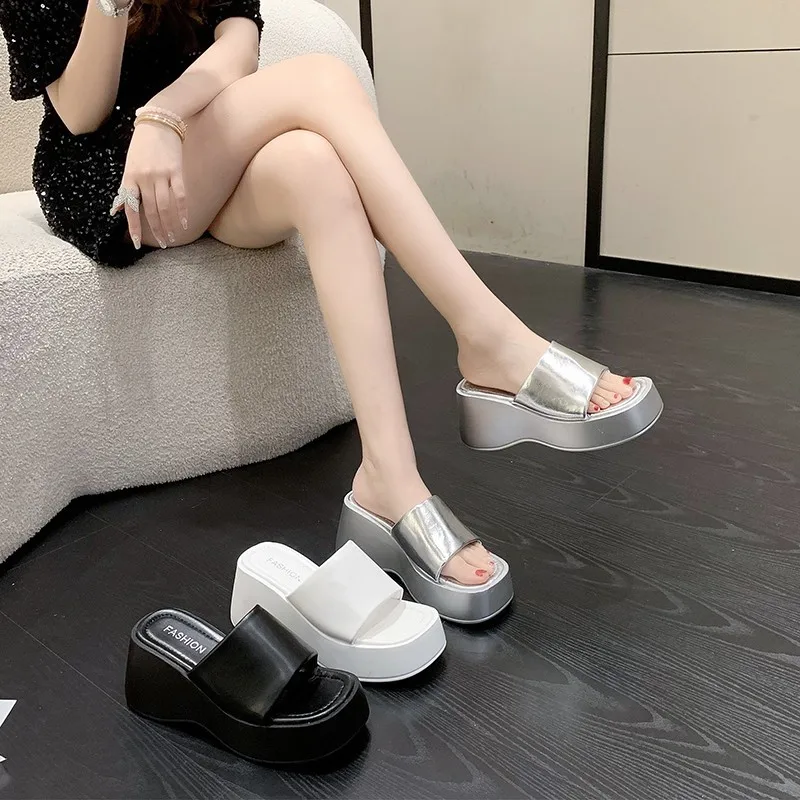 Japanese Style Women's Sandals Casual Summer Fashion Silver Wedges Shoes 5cm-8cm High Platform Sandals 2023