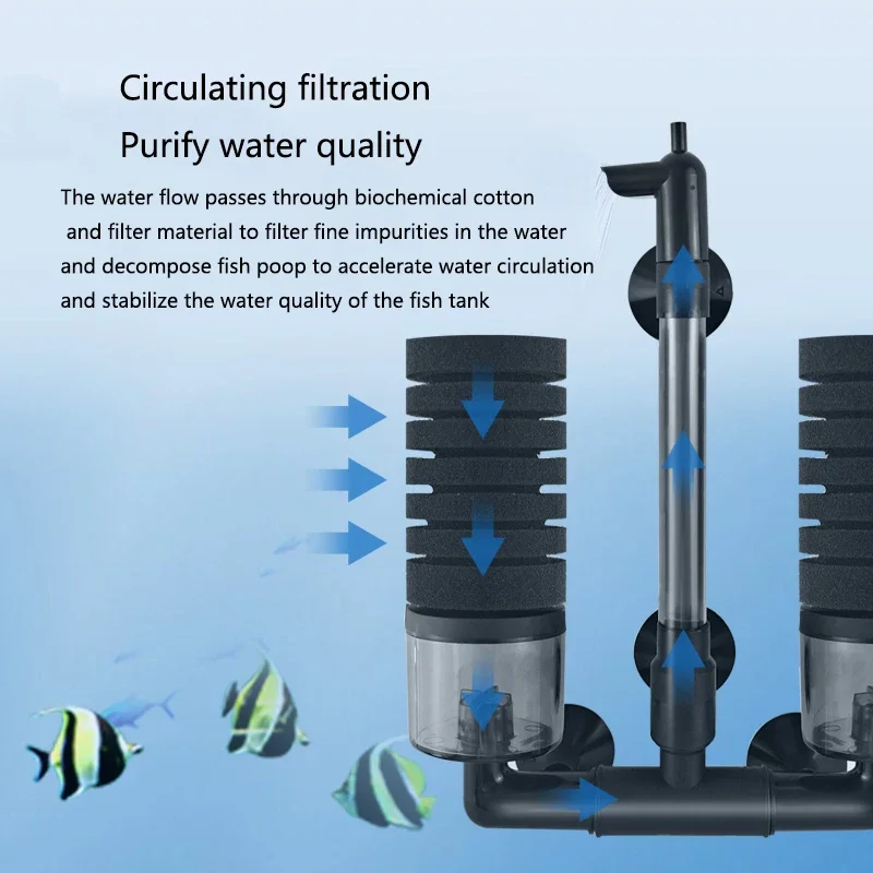 Black Aquarium Filter Suitable for Cleaning and Purifying Large Fish Tanks Air Pump Skimmer Biochemical Sponge Biological Filter