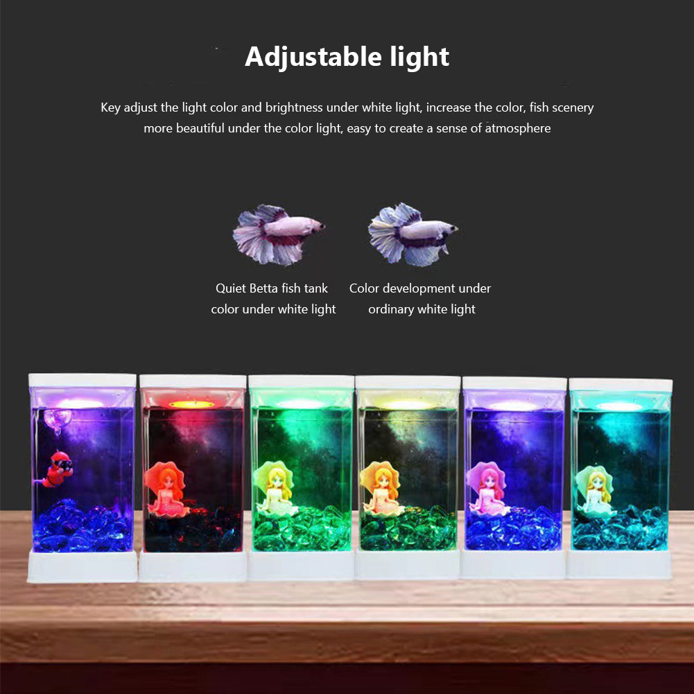 Mini Aquarium Desktop Transparent Breeding Fish Tank With Colorful Light Dimmable Light Betta Fish Tank Plastic Small Aquarium