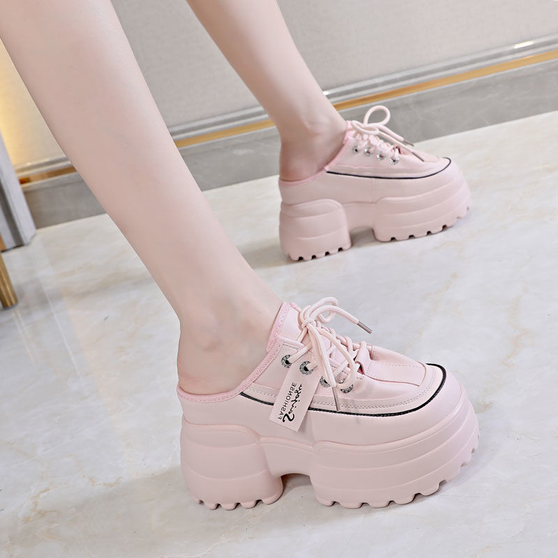 Fujin 10cm Genuine Leather Women Chunky Sneakers Comfortable Hidden Heels Hollow Platform Wedge Breathable Slippers Summer Shoes