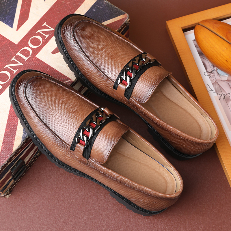 Arrive New Men's Classic Loafers Fashion Metal Chain Mens Casual Slip-on Leather Shoes Men Outdoor Flats 6bdc
