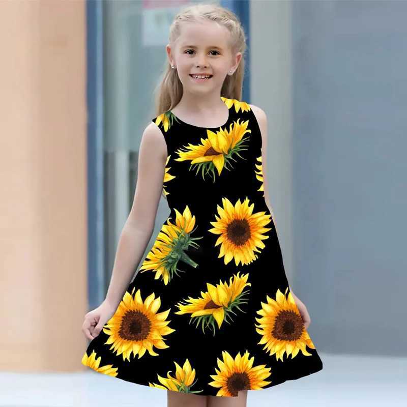 Summer Princess Dress for Girls 2024 Childrens Clothing Sleeveless O-neck Sunflower 3D Printed Childrens Girls Dress 10-12 Years Old W240902