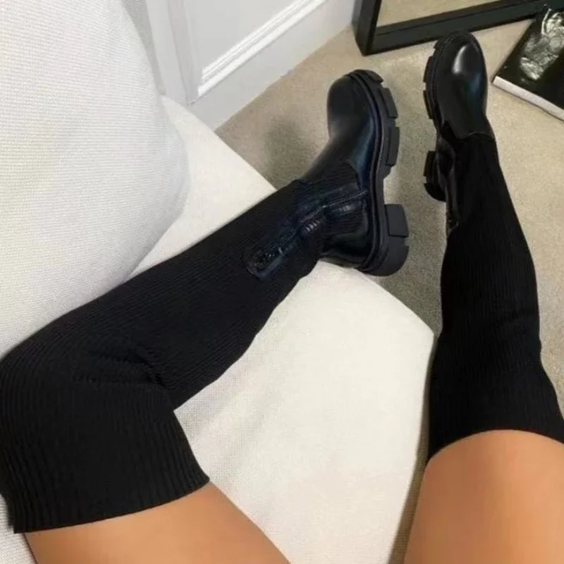 2024 Autumn and Winter Fashion New Sexy Breathable Round Toe Solid Color Comfortable Square Heel Zipper Women's Boots 0a61