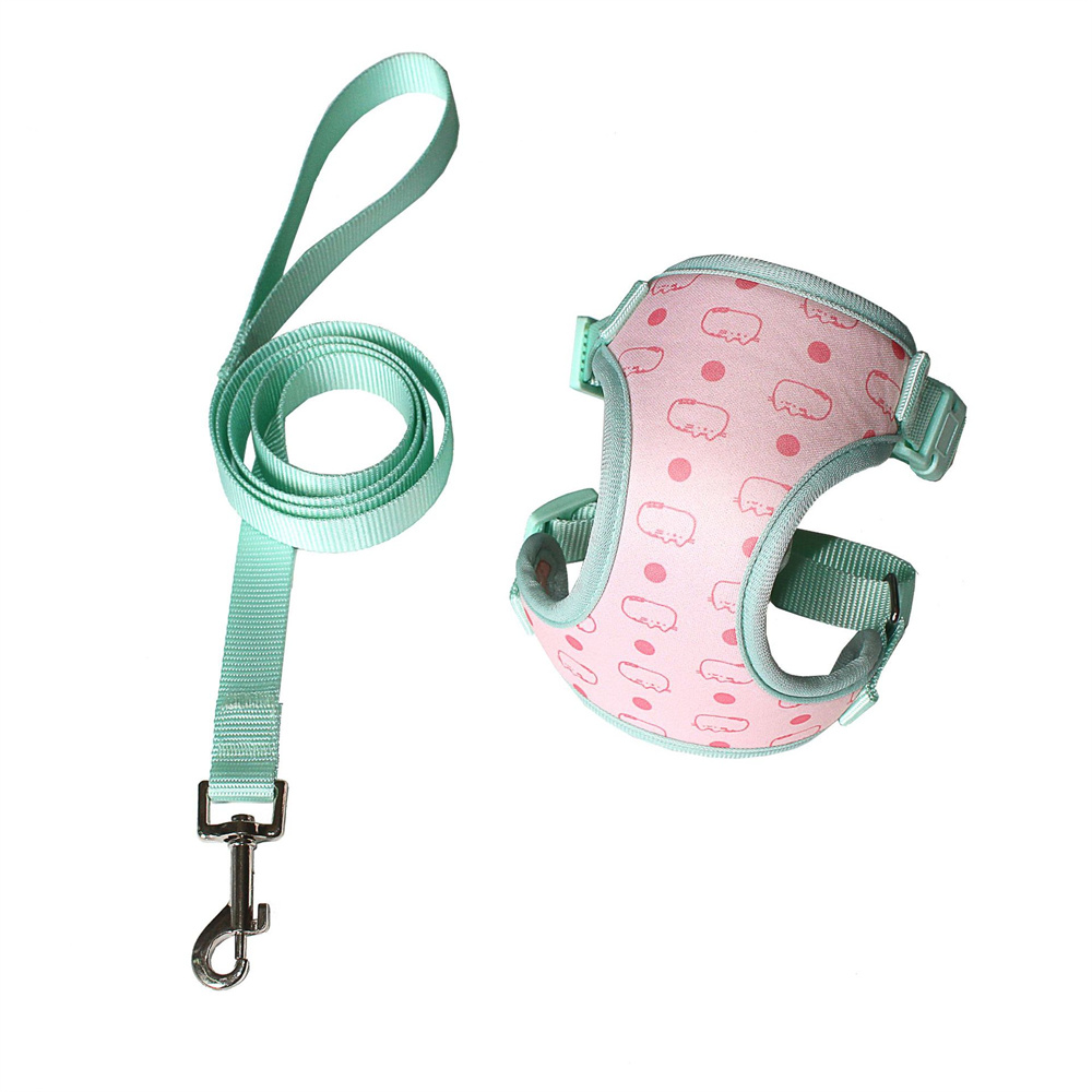 Cartoon Print Pet Harness and Leash Set Adjustable I-shaped Cat Harness & Leashes for Small Medium-sized Dogs and Cats Training