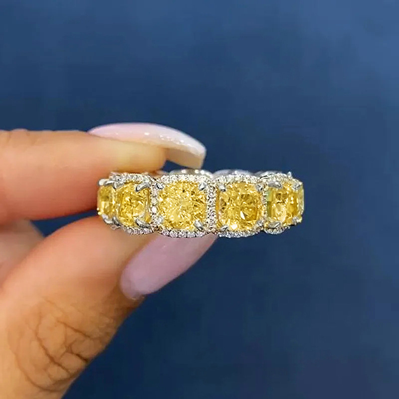 Size 6-10 Handmade Sparkling Wedding Rings Luxury Jewelry 925 Sterling Silver Fill Princess Cut Yellow Topaz CZ Diamond Gemstones Party Eternity Women