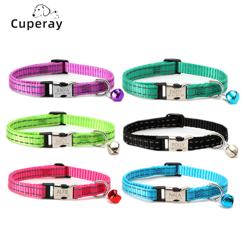 Personalized Customized ID Cat Collar, Adjustable Pet Collar Nylon Reflective Prevent Loss Design for Cats and Puppy Accessories