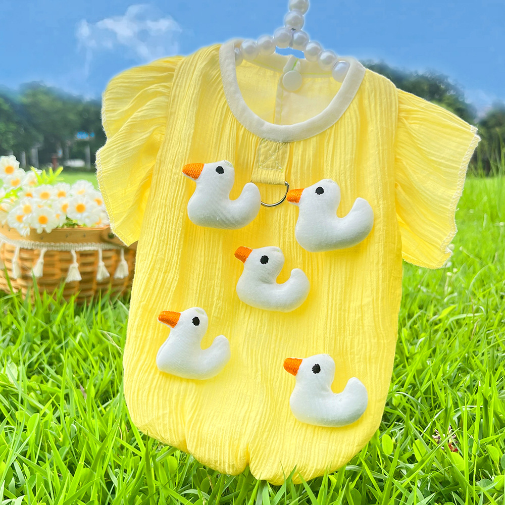 Breathable Lovely Summer Dog Clothes Cartoon Duck Design Pet Vest Cat Puppy Costume Cooling Short Sleeve T Shirt with D-ring