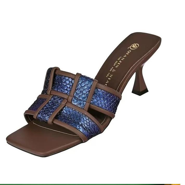 Color Fashion Block Sexy Open Toe High Heel Sandals Summer PU Leather Outdoor Casual Party Dress Women's Slippers b6ba 7cb1