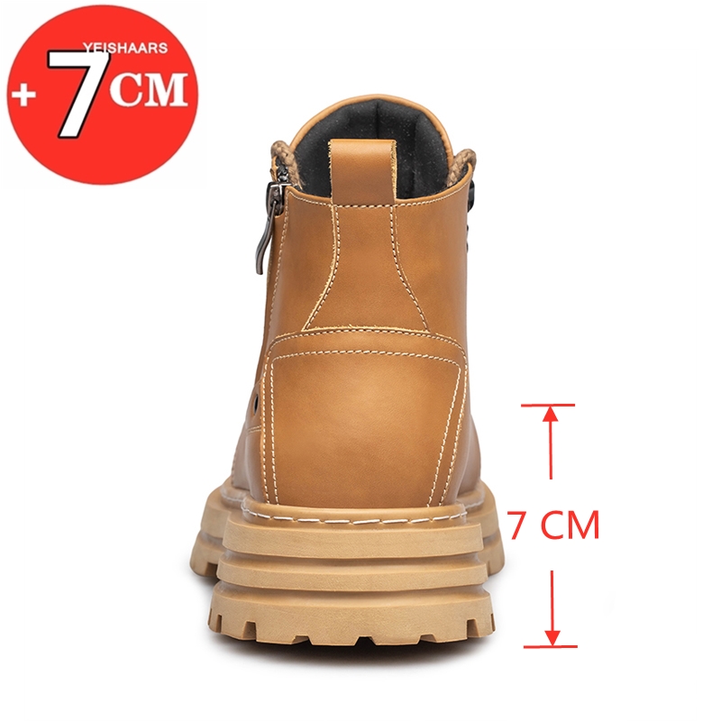 Men Boots Elevator Shoes High Quality Zip Leather Boots Hidden Heels Heightening Shoes Man Increase Insole 7cm Masculino Taller